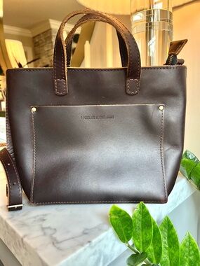 Portland Leather Goods Dark Brown Leather Crossbody Mini Tote Bag-Zip Top